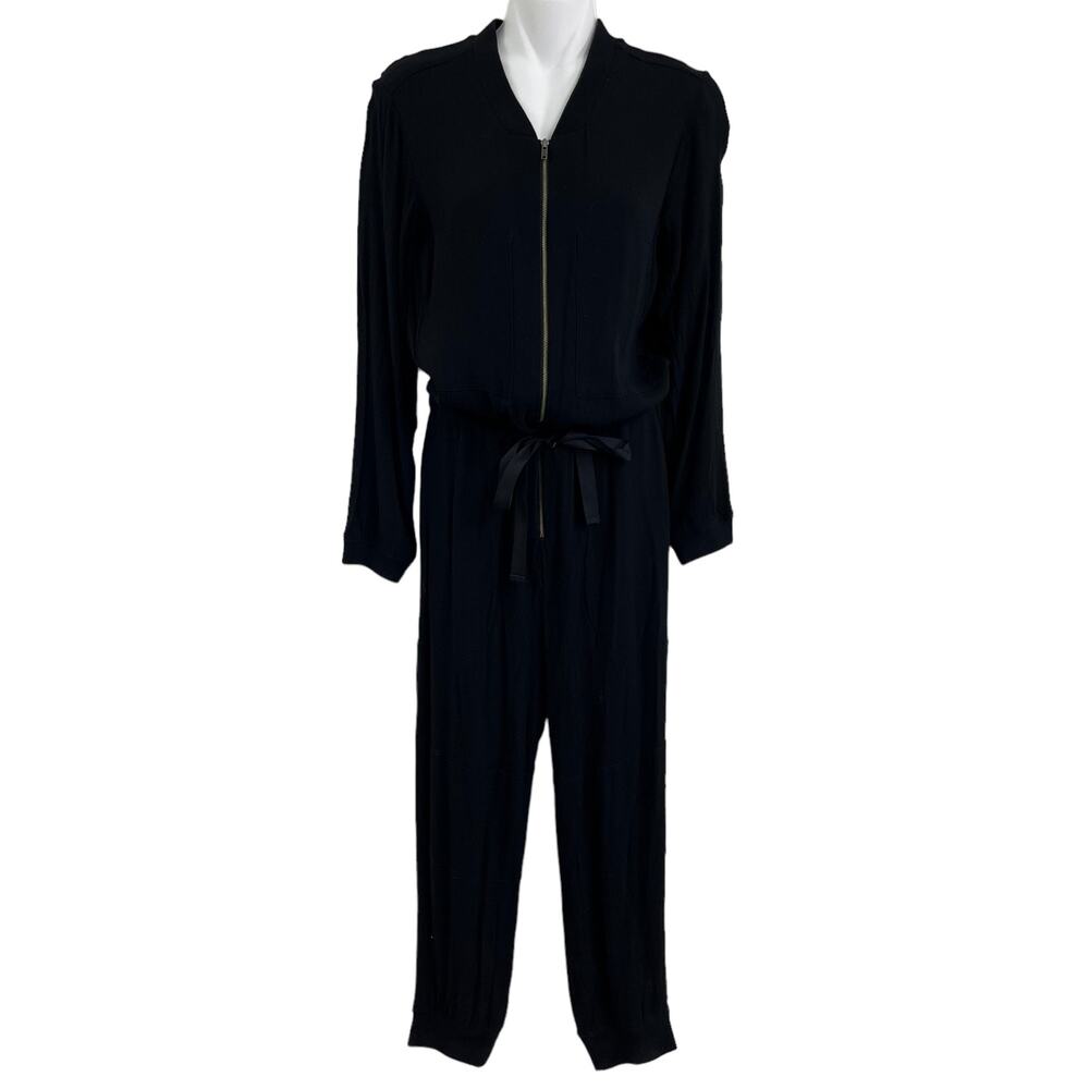 L'AGENCE Black Long Sleeve Front Zipper Tie Waist Modern Jumpsuit Womens 0